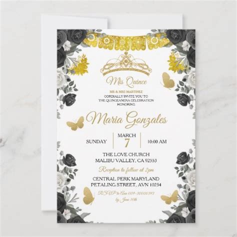 Fiesta Black Gold Butterfly Mis Xv Anos Invitation Zazzle