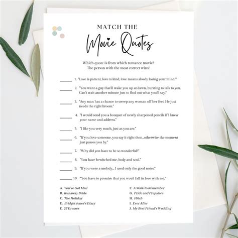 Match The Movie Quotes Bridal Shower Game Bridal Shower Ideas Wedding