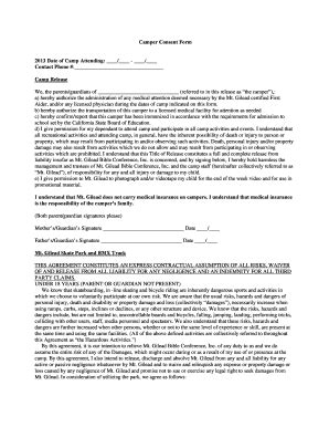 Fillable Online Camper Consent Form Mt Gilead Fax Email Print