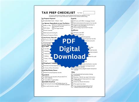 Tax Prep Checklist Tax Checklist Tax Organizer Tax Preparation Tax Planner Etsy