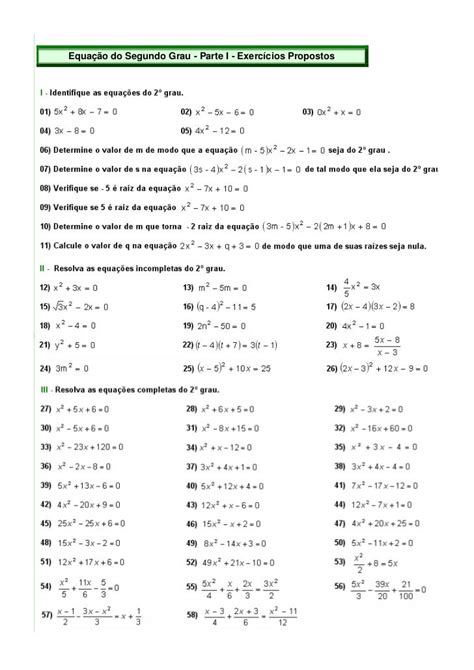 Exercicios Equacoes Do 2 Grau