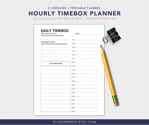 Printable Daily Timebox Planner For Productivity Focus Timebook Hourly