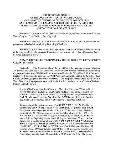 Fillable Online Amending The Zoning Map Of The City Of Fort Collins Fax