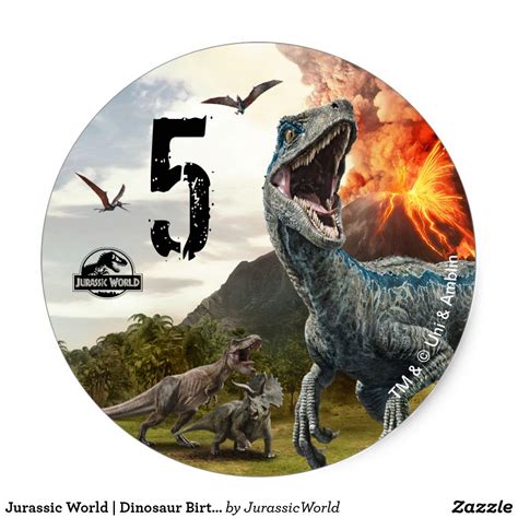 Jurassic World Dinosaur Birthday Classic Round Sticker Fiesta De Parque