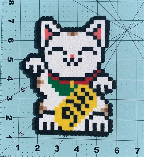 Lucky Cat Maneki Neko Perler Kandi With Clasp Etsy Canada Lucky Cat