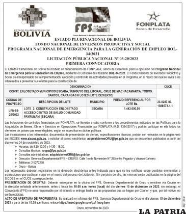 PROGRAMA NACIONAL DE EMERGENCIA PARA LA GENERACI N DE EMPLEO BOL 34