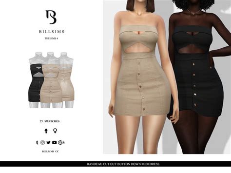 The Sims Resource Bandeau Cut Out Button Down Mini Dress