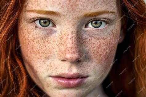 Premium Photo Closeup Portrait Of Redheaded Girl With Freckles