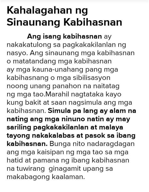 Paano Mo Pahahalagahan Ang Mga Pamana Ng Sinaunang Kabihasnan Brainly Ph