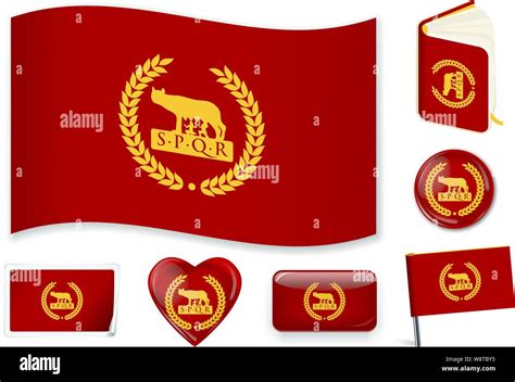 Roman Empire Flag Vector Illustration 3 Layers Shadows Flat Flag