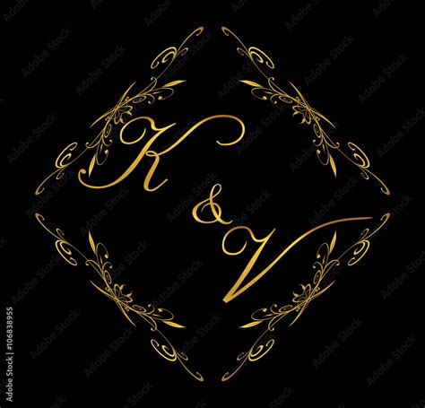 Kv Initial Wedding With Floral Stock Vector Adobe Stock