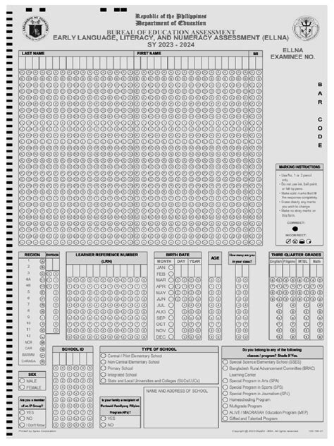 Ellna Answer Sheet Pdf