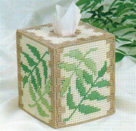 Leafy Glade Tissue Box Cover Plastic Canvas Pattern Instructions Plastic Canvas Tissue Boxes