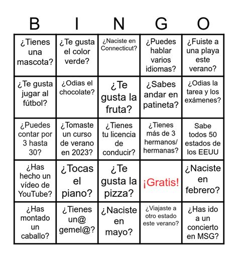 Bingo Para Conocerte Bingo Card