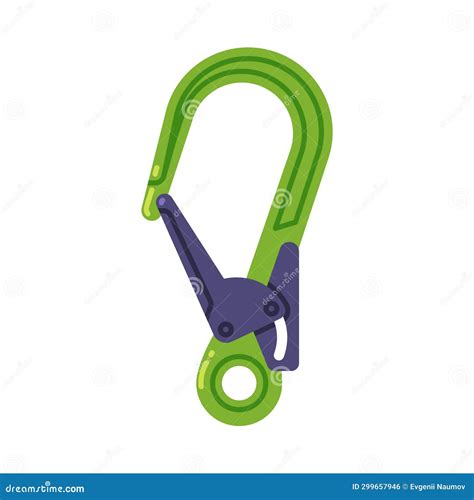 Green Carabiner Or Karabiner As Clip And Shackle Vector Illustration