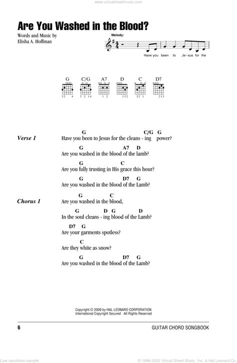 Are You Washed In The Blood Sheet Music For Guitar Chords