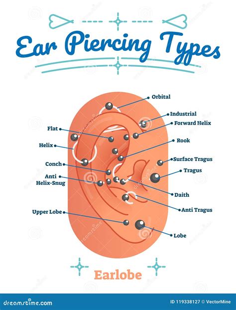 Ear Piercing Types Positions Background Poster Vector Illustration