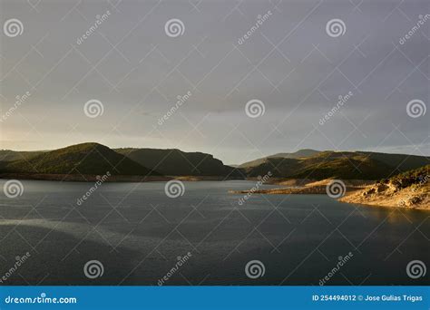 View Of The Itoiz Reservoir In Navarra Very Empty Due To The Summer