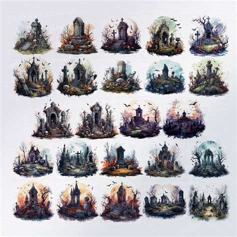 Haunted Tombstones PNG Clipart Set of 24 Commercial Use, 300dpi, Night ...