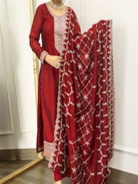 Buy Libas Floral Yoke Design Regular Sequinned Kurta With Trousers