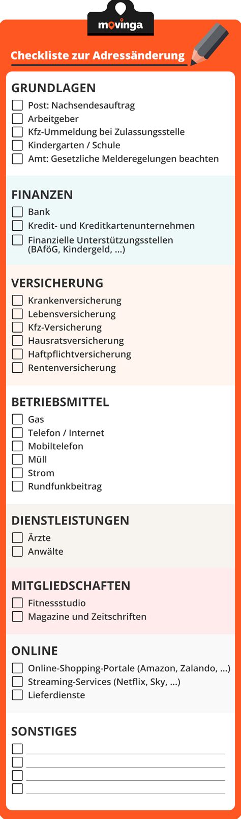 Adressänderung beim Umzug Umzug checkliste Checkliste Adressänderung