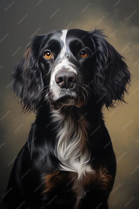 Premium AI Image | Portrait of a black and white spaniel dog Studio shot