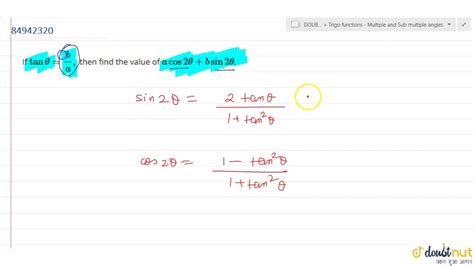 If Tan Theta B A Then Find The Value Of A Cos 2theta B Sin