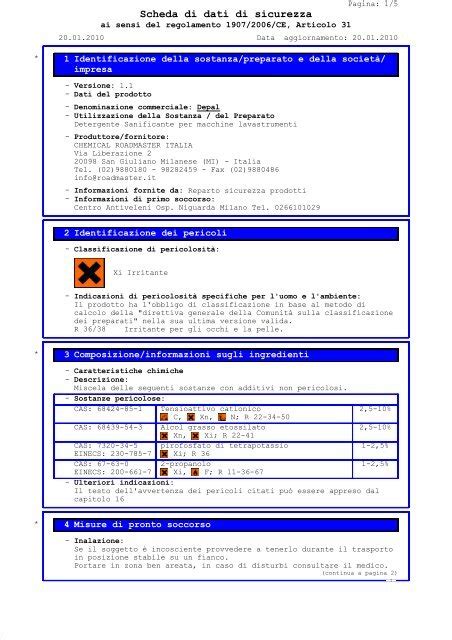 Scheda Di Dati Di Sicurezza Chemical Roadmaster Italia