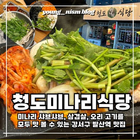 발산역 맛집 샤브샤브 오리고기 삼겹살을 모두 맛볼 수 있는 청도미나리식당 네이버 블로그