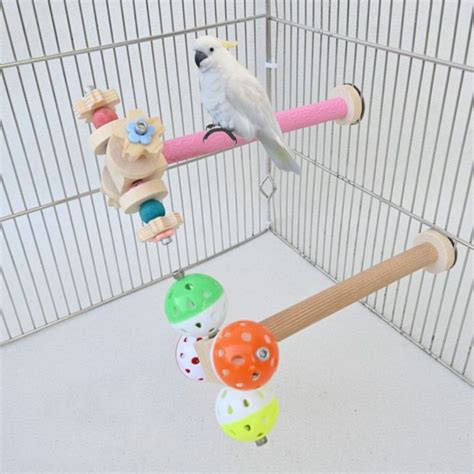 Dfvdspw Fun Bird Stand Perch Toys Hanging Wooden Parakeet Grinding Claw