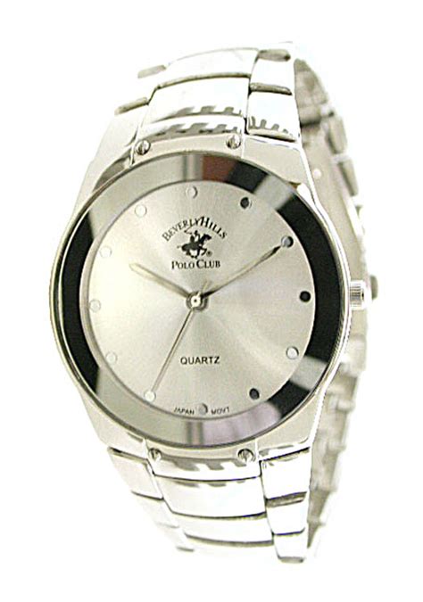 Beverly Hills Polo Club Mens Silver Tone Bracelet Watch With Silver