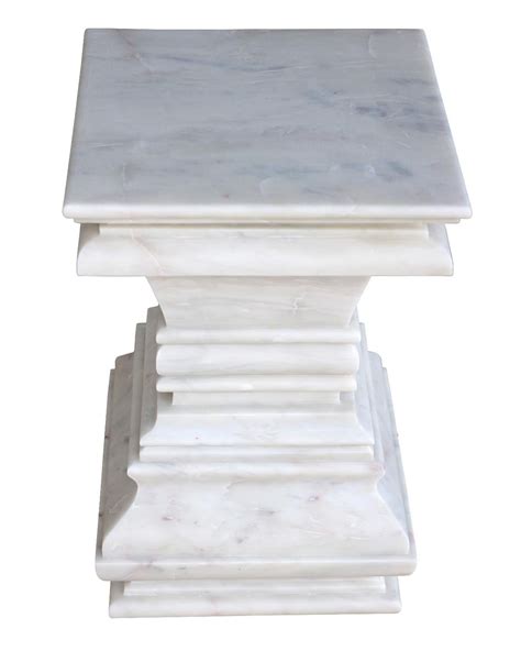 Modern Square Architectural Pedestal Side Table In White Marble By S