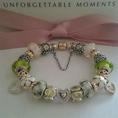 Pandora Green Spring Inspired Bracelet With Pretty Two Tone Charms