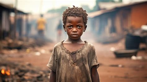 Close up D un Pauvre Orphelin Affamé Dans Un Camp De Réfugiés Avec Une