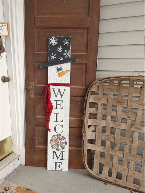 5 Ft Vertical Welcome Snowmen Sign For Front Porch Snowman Etsy