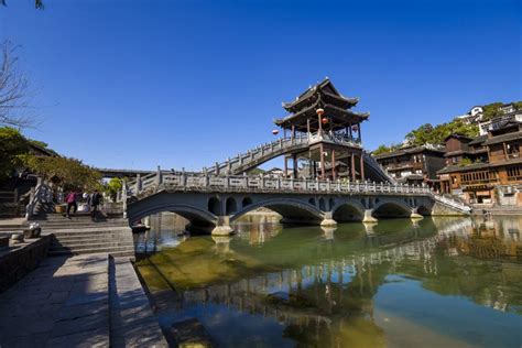 Old Bridge The River And Town At Fenghuang Hunan Province China