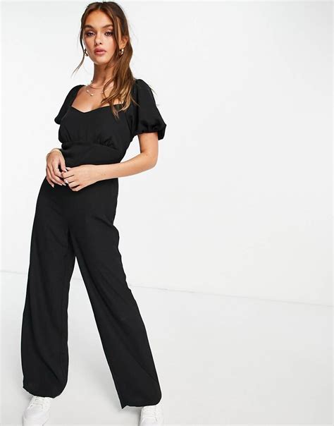 Miss Selfridge Puff Sleeve Jumpsuit In Black Asos Jumpsuit With