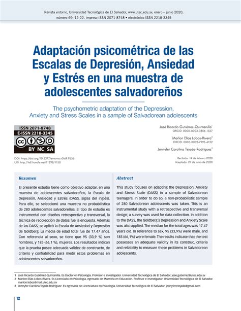 PDF Adaptación psicométrica de las escalas de depresión ansiedad y