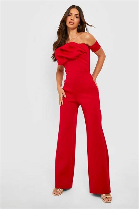 Puff Sleeve Off The Shoulder Wide Leg Jumpsuit Boohoo Usa