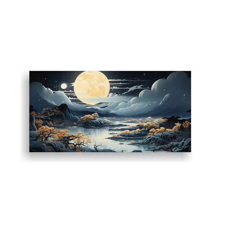 Lienzo De Tela Con Pintura De Luna Y Montañas DecoCuadros