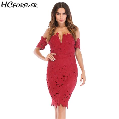 Summer Sexy Party Lace Bodycon Midi Dress Women Red Strapless Off Shoulder Pencil Backless Tight