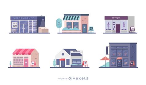 Conjunto De Ilustraci N Plana De Tienda Descargar Vector