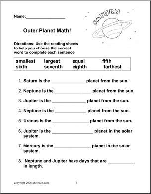 Outer Solar System Worksheet