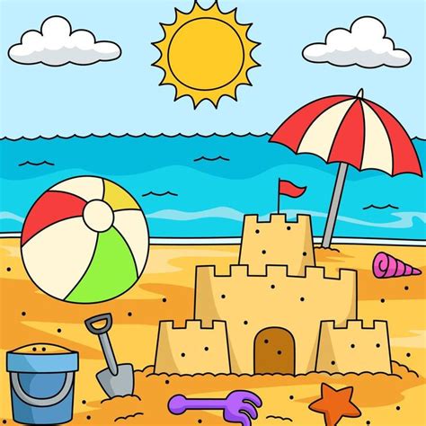 Toys On The Beach Colored Cartoon Illustration | Online drawing for kids, Drawing for kids ...