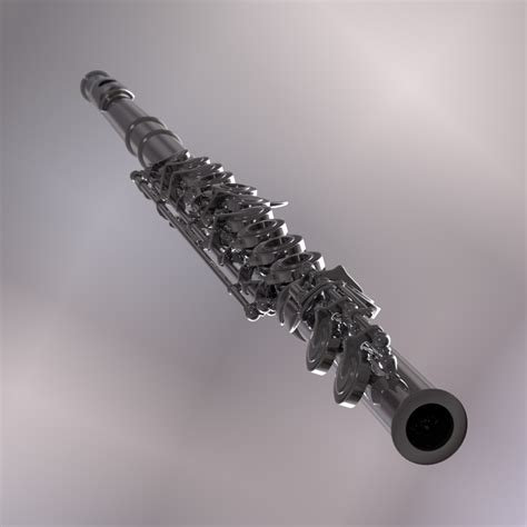 silver flute transverse 3d model