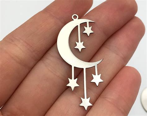 Pcs Raw Brass Crescent Moon And Stars Earring Charm Pendant Etsy