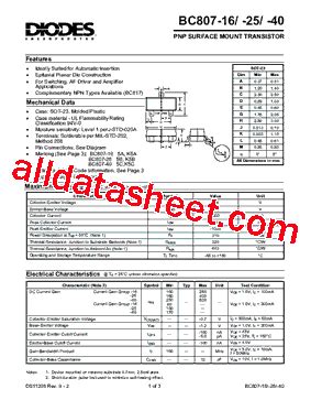 BC807-40 Datasheet(PDF) - Diodes Incorporated