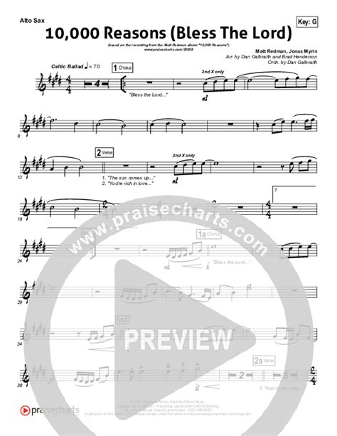 10 000 Reasons Bless The Lord Alto Sax Sheet Music PDF Matt Redman