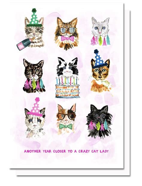 Cat Lady Birthday Card By Evelyn Henson Cat Birthday Card Cat Lady