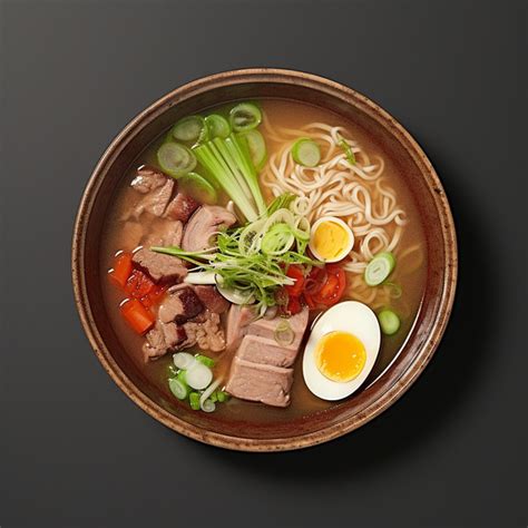 Fondo Ramen En Un Bol Con Carne Y Verduras En El Fondo Fondo Huevo